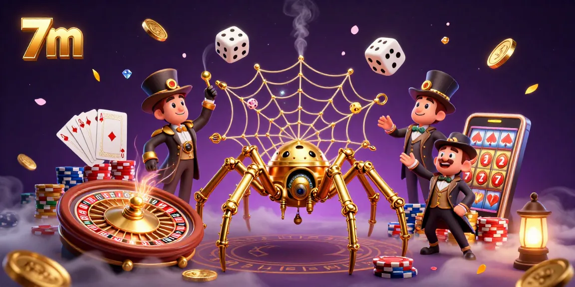 Catch winning moments with 7m's golden spider web of casino games and lucky dice.