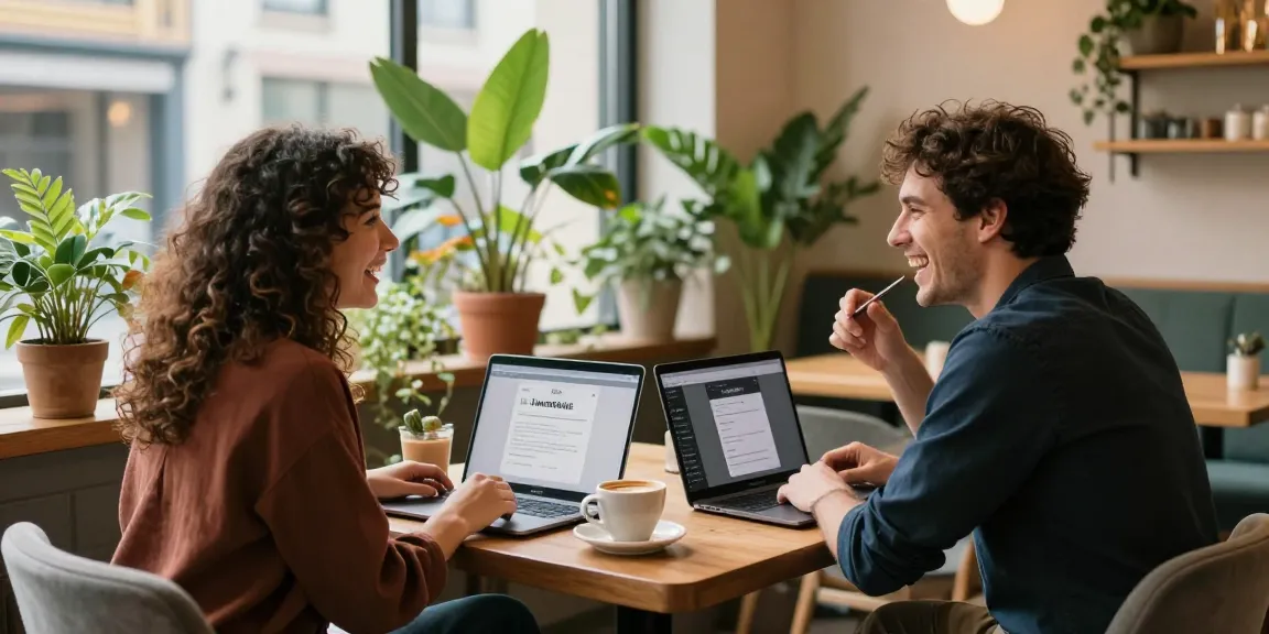 Singles connecting over coffee using the HundRoses dating app in a modern café.